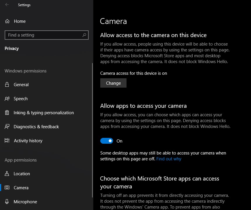 Camera and microphone settings on windows 10 telics